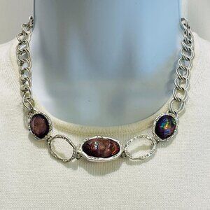 EUC Jones New York Necklace, Silver Tone w/Faux Amethyst & Rhinestones, 16" L +